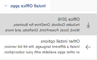 screenshot of the Office 365 application install dropdown menu